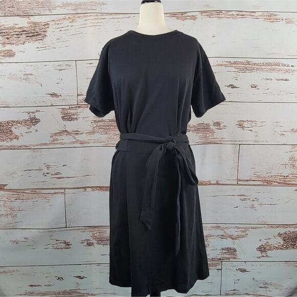 Vince Short Sleeve Tie Waist Dress Black Size Large - Picture 1 of 10